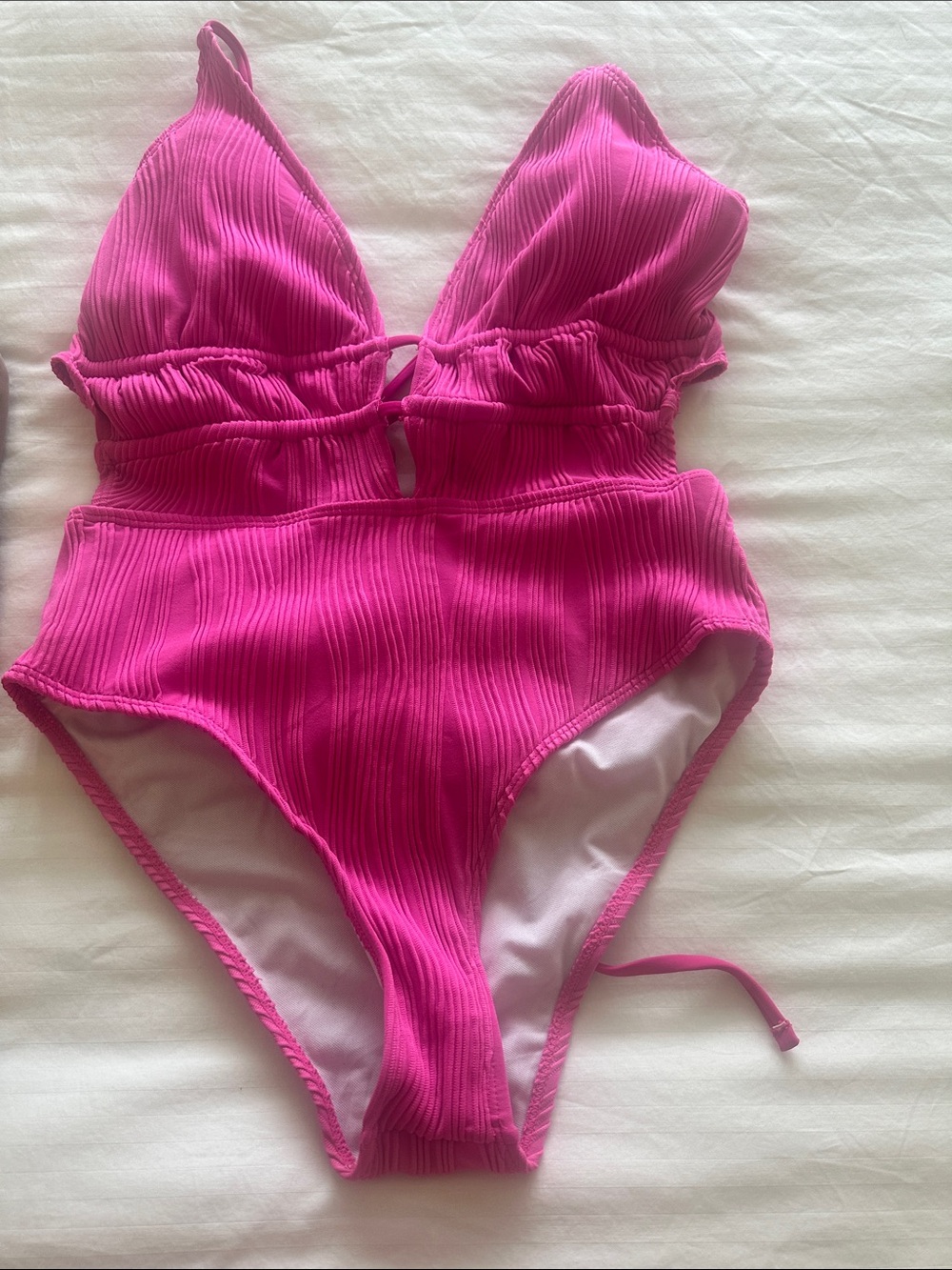 Girls' Ribbed One-Piece Swimsuit in Bright Pink